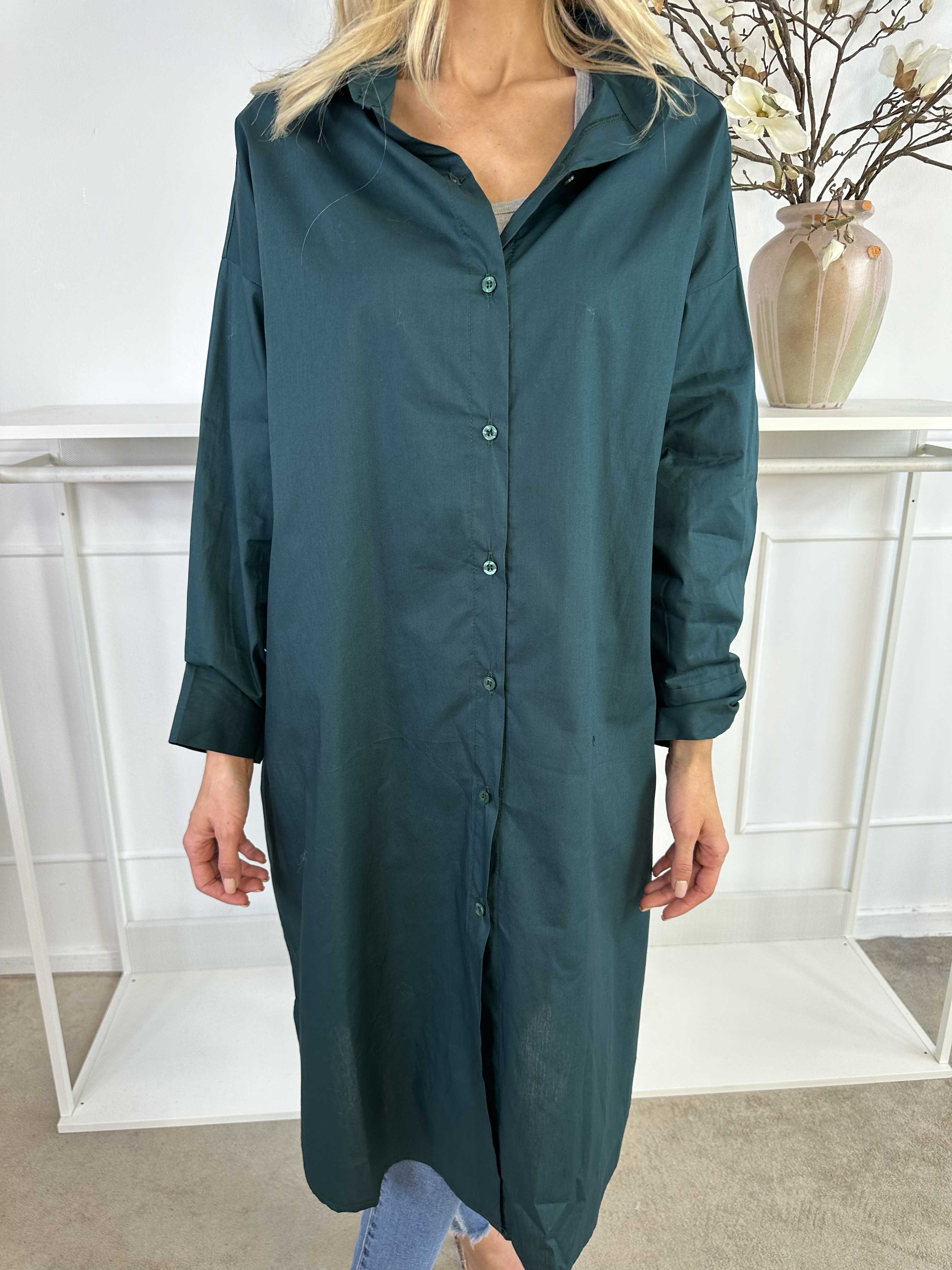 Ceylan - Lång enfärgad skjortklänning i bomull